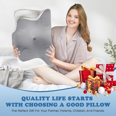 Подушка з піни з ефектом пам&39яті, ергономічна подушка для шиї, ортопедична подушка для підтримки шиї для сну на боці, спині та животі, подушка для полегшення болю в шиї та плечах, знімний чохол, який можна прати