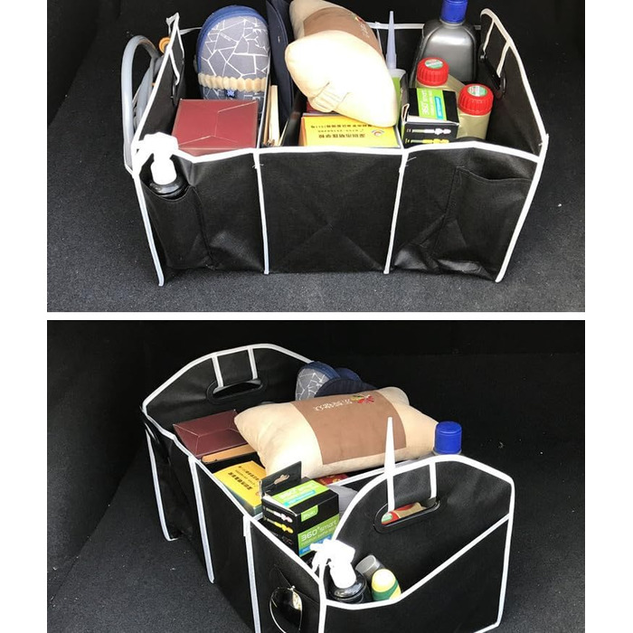 Органайзер для багажника, складаний контейнер для зберігання, з роздільними відсіками, вбудованими ручками, компактний дизайн, міцна тканина для автомобіля, дому, організації, подорожей, продуктів харчування