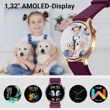 Жіночий круглий смарт-годинник із функцією телефону 1,32-дюймовий AMOLED-дисплей, фітнес-годинник із понад 110 спортивними режимами та 3ATM, фітнес-трекер для iPhone/Android, крокомір із монітором серцевого ритму/SpO2/монітором сну фіолетовий