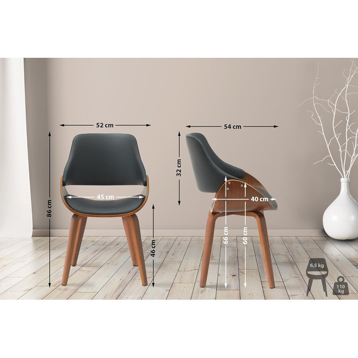 Обідній стілець CLP Vangale I кухонний стілець з каркасом з гнутої деревини I м&39який стілець зі спинкою, колір горіх/чорний, матеріал штучна шкіра штучна шкіра горіх/чорний