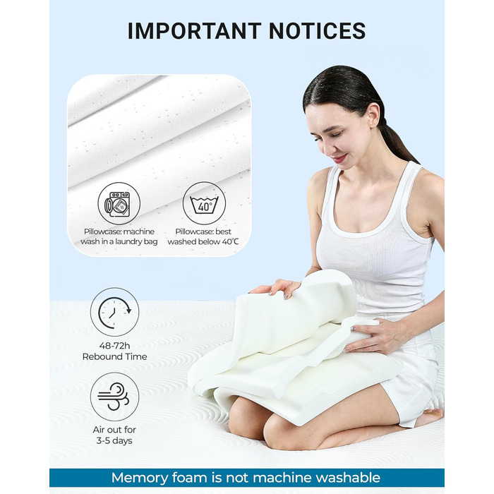 Подушка Elviros з піни з ефектом пам&39яті, регульована ергономічна подушка для полегшення болю в шиї, ортопедична подушка для підтримки шиї для сну на боці та на спині, знімний дихаючий чохол, білий