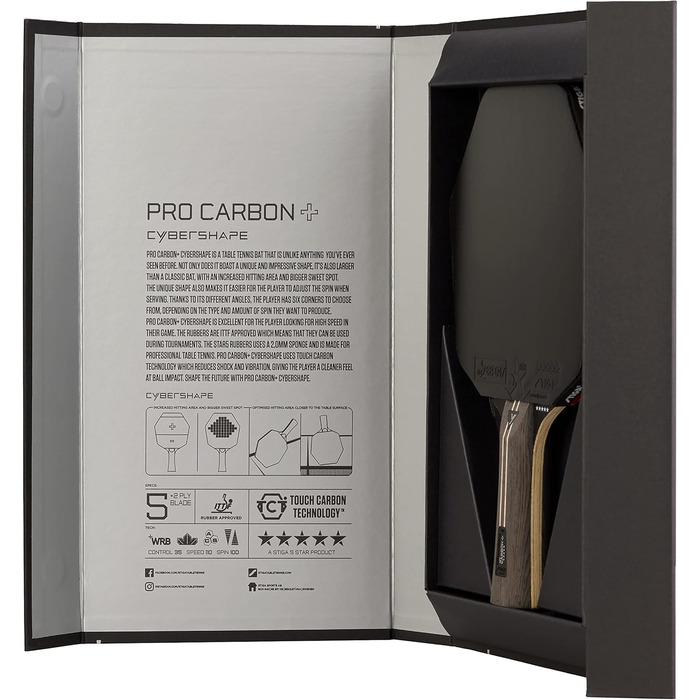 Ракетка для настільного тенісу Stiga Pro Carbon Plus Cybershape 5 Star FL (1215-0401-35)