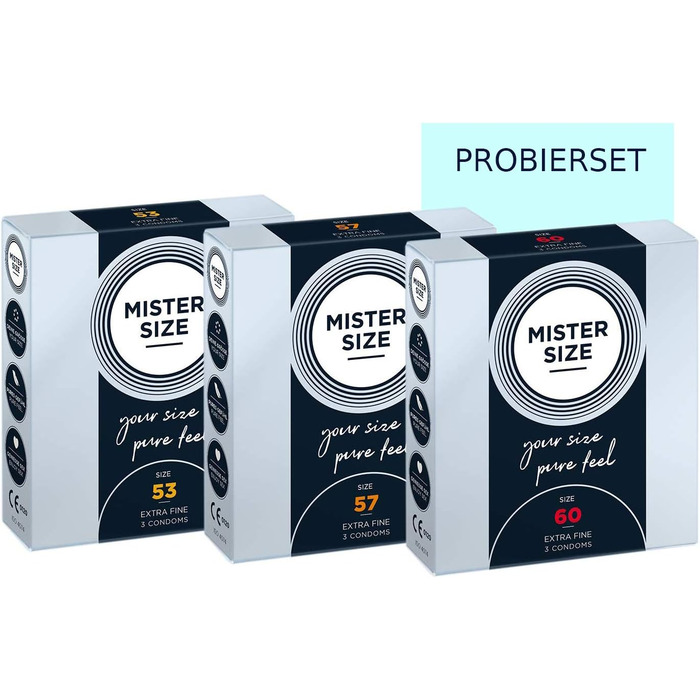 Презервативи MISTER SIZE, 3x3 пробний набір, 9 шт, ультратонкі, змащені, розмір XL