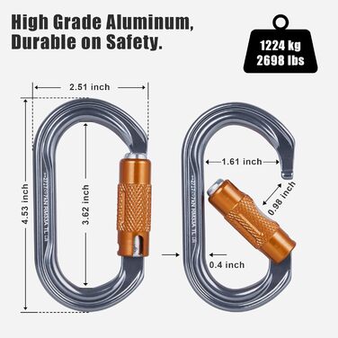 Карабіни для скелелазіння, карабіни з алюмінієвого сплаву для гамаків, гойдалок, кемпінгу, риболовлі, туристичного спорядження, 27KN - 4 шт. у упаковці