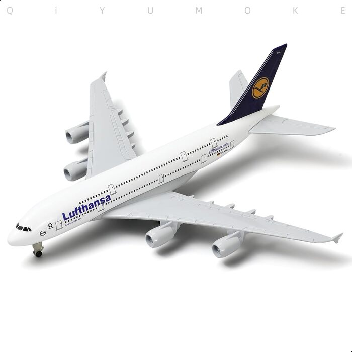 Металева модель літака Lufthansa A380 масштабу 1/300 з підставкою (7,5 дюймів), підходить для авіаційних ентузіастів як подарунок або декорація для виставки. 01. Lufthansa