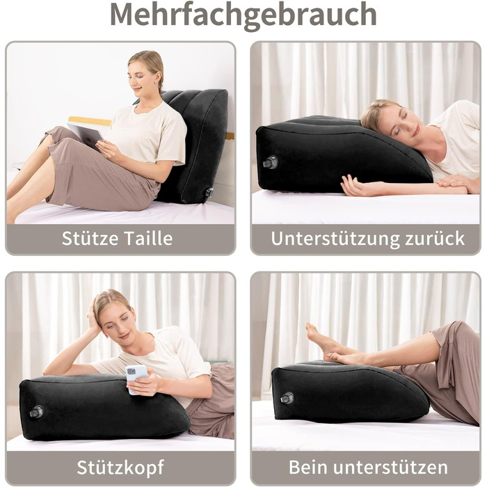 Подушка для підняття ніг SAHEYER, надувна подушка для підняття ніг, подушка для підняття ніг, комфорт для ніг, покращений кровообіг та зменшення набряків, чорна