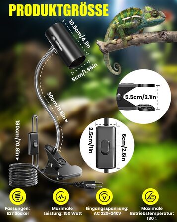 Лампа для тераріуму BrightArk Turtle Heat Lamp 50W UVA/UVB Reptilium Heater Lamp with Regulated Clip Cover E27 Pattern Cover for Cherry Spider, Jastrits, Amphibias (2 лампочки в комплекті)