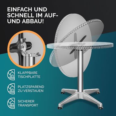 Складаний стіл Casaria 2-в-1, регульована висота 70 см / 115 см заввишки, алюміній, круглий Ø60 см, водонепроникний, садовий бістро-стіл, пивний столик, стіл для вечірки, 1 срібний