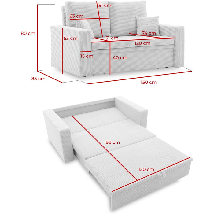Диван Айкідо I 150x85 - з функцією сну - вибір кольорів - сучасний диван - з відділенням для зберігання речей - сучасна вельветова тканина - тканина POSO (POSO 022)