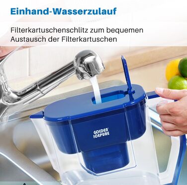 Глечик для фільтрації води GOLDEN ICEPURE фільтр для води, сумісний з картриджами фільтрів для води Brita, Brita Maxtra, Brita Maxtra, велика ємність 4,4 л, картридж - фільтр зменшує вапняний наліт і хлор