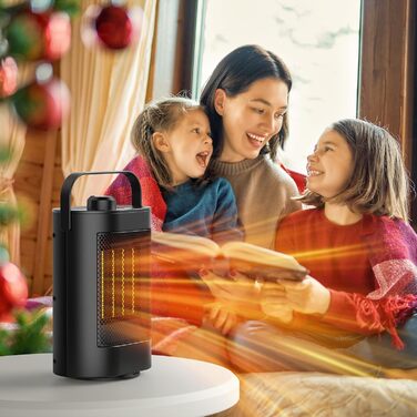 Енергозберігаючий та тихий електричний вентилятор-обігрівач - керамічний нагрівальний елемент PTC потужністю 1500 Вт, 3 швидкості, захист від перегріву/перекидання, невеликий вентилятор-обігрівач для ванної кімнати, кімнати, офісу, спальні, чорний