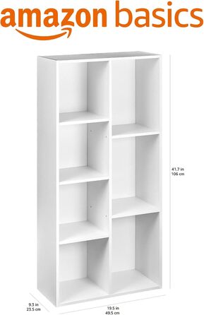 Книжкова полиця Storeo Basics із 7 полицями, біла, 50 x 24 x 106 см Офічна полиця, вітальня, спальня, кубічний білий колір, 7 полиць