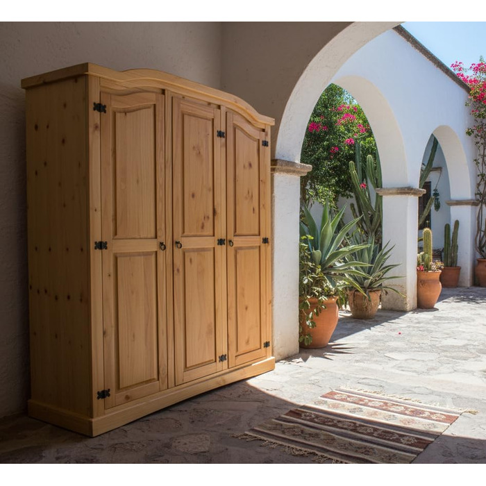 Шафа для спальні Dynamic24 3-дверна шафа New Mexico Ш152xВ193xГ54 см Масив сосни натурального кольору Комод Шафа Багатоцільова шафа Відкрита шафа Коричнева