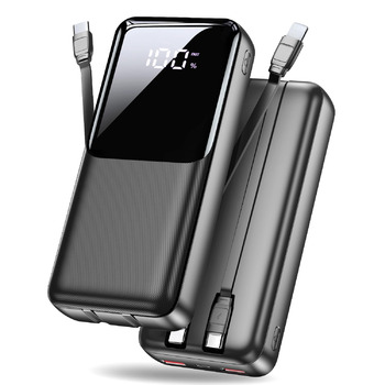 Портативний зарядний пристрій ємністю 40000 мАг, 22,5 Вт, з функцією швидкої зарядки PD через USB-C, 3 порти та 2 вбудовані кабелі, зовнішній акумулятор, сумісний з iPhone 17, 16, 15, 14, 13, Android та іншими пристроями, 40000 мАг, чорний