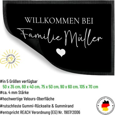 Декоративний килимок для дверей Ласкаво просимо True Statements - персоналізований прізвищем або власним текстом - веселий декоративний килимок як подарунок на новосілля для використання в приміщенні та на вулиці - тонкий, нековзний, 50 x 35 см, чорний