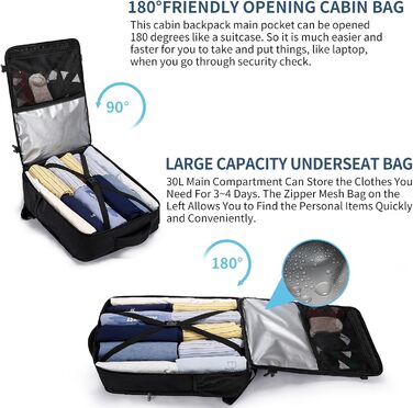 Рюкзак для ручної поклажі 55x40x20 см, місткість 44 л, великий дорожній рюкзак, ручна поклажа 55x40x20 см, дорожня сумка 55x40x20 см, рюкзак для 18-дюймового ноутбука, чорний, Lufthansa 55x40x20 см - 44 л