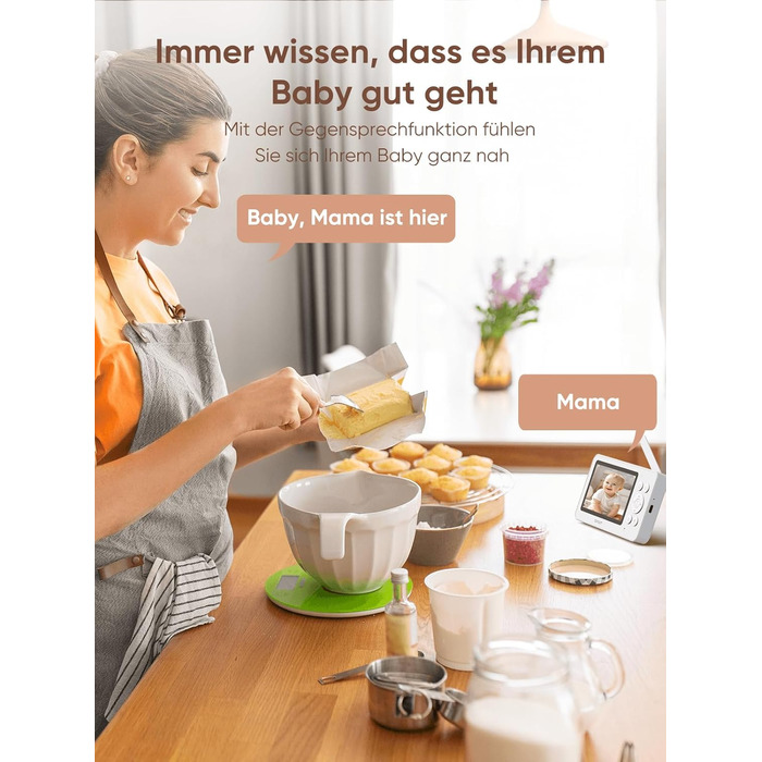 Відеоняня з 2 камерами, відеоняня 4,3 дюйма 720p без Wi-Fi, акумулятор 4000mAh, нічне бачення, функція двостороннього аудіо, режим