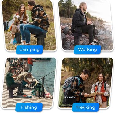 Портативний телескопічний стілець з подушкою та сумкою для перенесення складаний стілець, регульована висота 645 см, стійкий до 200 кг, квадратний телескопічний стілець для кемпінгу, саду, риболовлі та подорожей