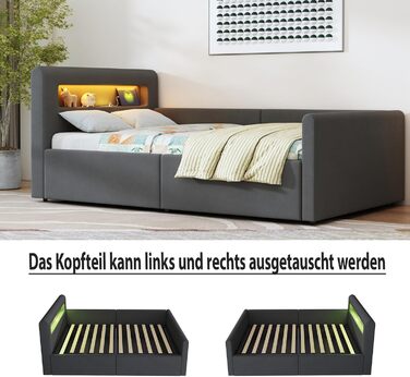 Дитяче ліжко okwish з м&39якою поверхнею, 90x200 см, дитяче ліжко з гідравлічним відділенням для зберігання, світлодіодним нічником та USB-портом, оксамитова тканина, темно-сірий колір, без матраца, темно-сірий 90 x 200 см