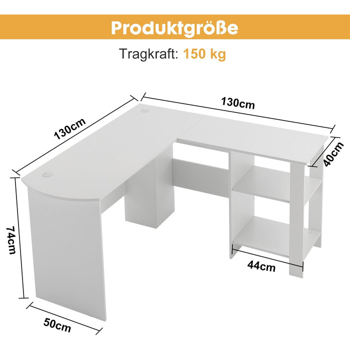 Комп&39ютерний стіл Офісний стіл з тримачем для навушників та сумкою для зберігання Невеликий стіл для навчання Дерев&39яний ПК стіл Офісний стіл для домашнього офісу 51 дюймів білого кольору