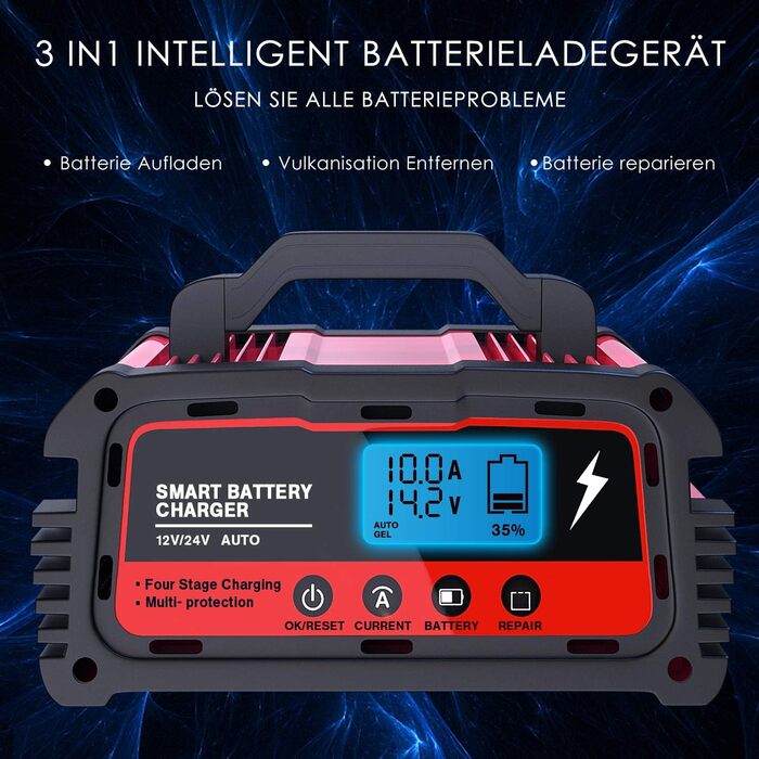 Автомобільний зарядний пристрій 12/24В 5/10/25А Зарядний пристрій Автомобільний повністю автоматичний 6-ступінчастий зарядний прис