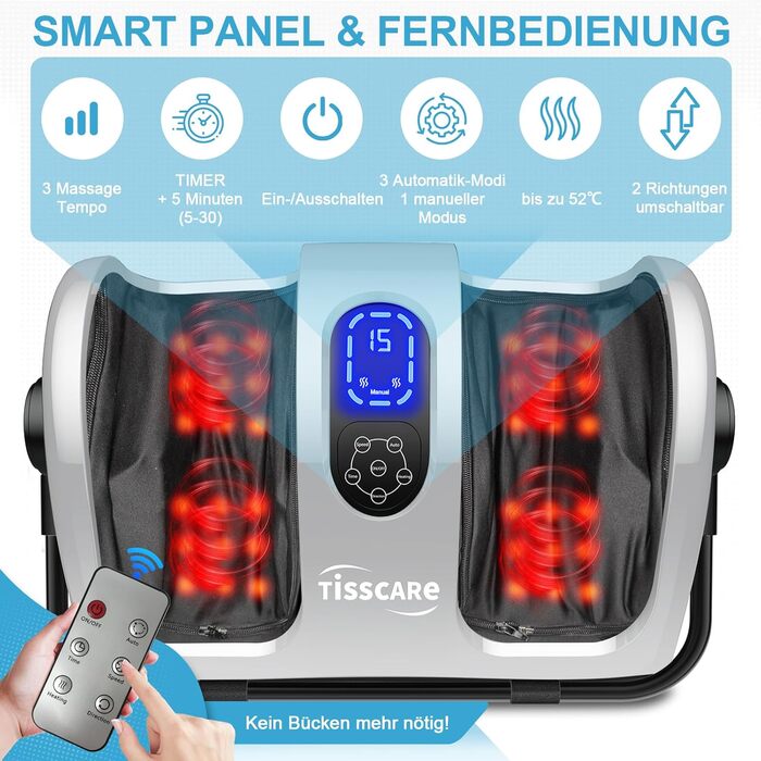 Масажер для ніг TISSCARE Shiatsu з нагріванням, масажер для ніг для підошовного фасціїту, невропатії та знеболення, електричний масажер для стоп і ніг, глибокий масаж тканин, подарунок для чоловіків і жінок
