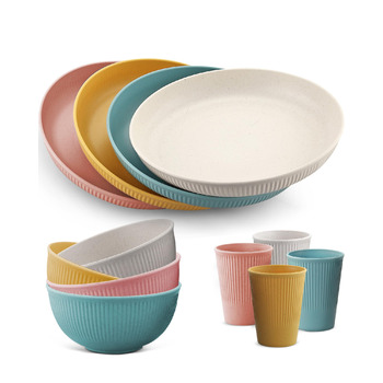 Набір посуду для кемпінгу HOMGEN на 12 осіб пластикові тарілки, миски, чашки та столові прибори для пікніків, відпочинку на природі та грилю (стиль A)