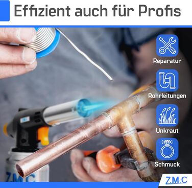 Газовий пальник Z.M.C 8 газових картриджів 227 г, пальник фламбе до 1300C, пальник Бунзена 1,3 кВт, паяльний пальник, кухонний пальник з регульованим полум'ям
