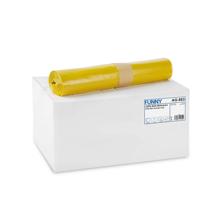 Забавні пакети для сміття з переробленого ПВД, жовті, згорнуті в рулон, 120 л, тип 60, 1 упаковка (1 x 250 шт. ) Жовті, одинарні