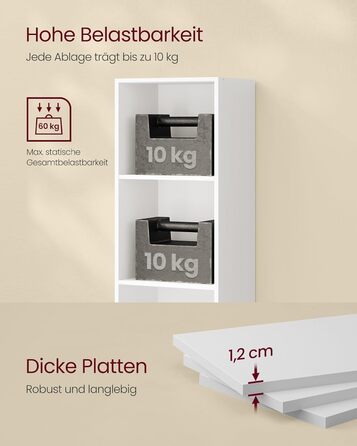 Колекція Custos - Книжкова полиця, 5-ярусна полиця, Відкрита полиця для зберігання, 24 x 30,2 x 134,2 см, для вітальні, домашнього офісу, їдальні, Хмарно-білий LBC419W01 5 ярусів (30,2Ш см) Хмарно-білий