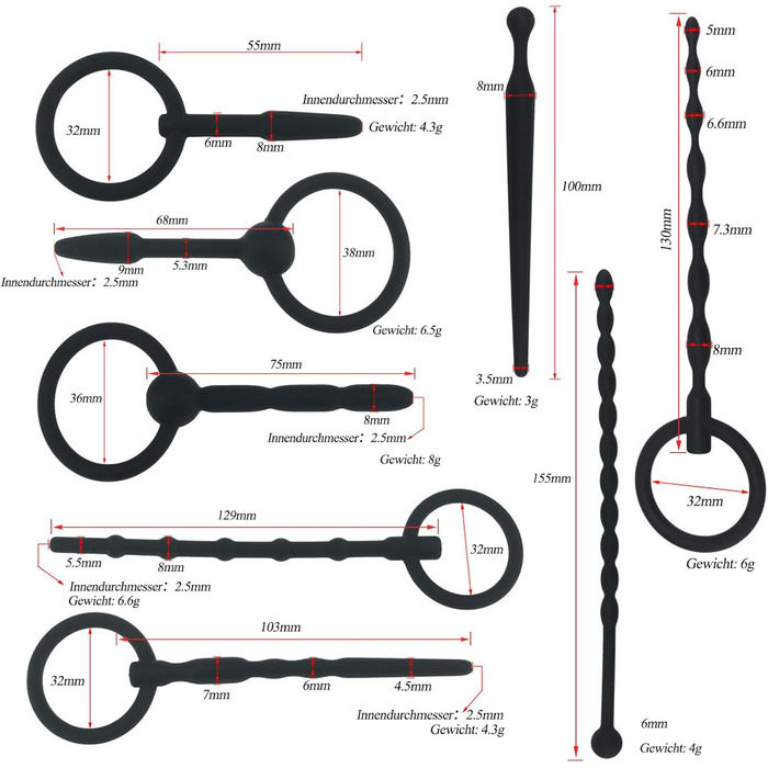 Розкішний набір з 8 уретральних розширювачів, силіконовий уретральний розширювач, багатофункціональні пробки, секс-іграшки, пеніс, стимуляція простати, еротична секс-іграшка для чоловіків, соло (чорний)