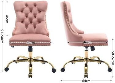 М&39яке рожеве офісне крісло з велюровою оббивкою Офісне крісло з регульованою висотою у вінтажному дизайні, золотими акцентами та основою кольору рожевого золота, для жіночних робочих місць та туалетних столиків