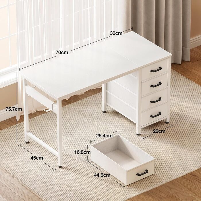Невеликий письмовий стіл з 4 шухлядами, 100x48x75,7 см, Двосторонній комп&39ютерний стіл з тримачем для навушників, Дерев&39яний комп&39ютерний стіл для домашнього офісу, Білий, 100x48x75,7 см