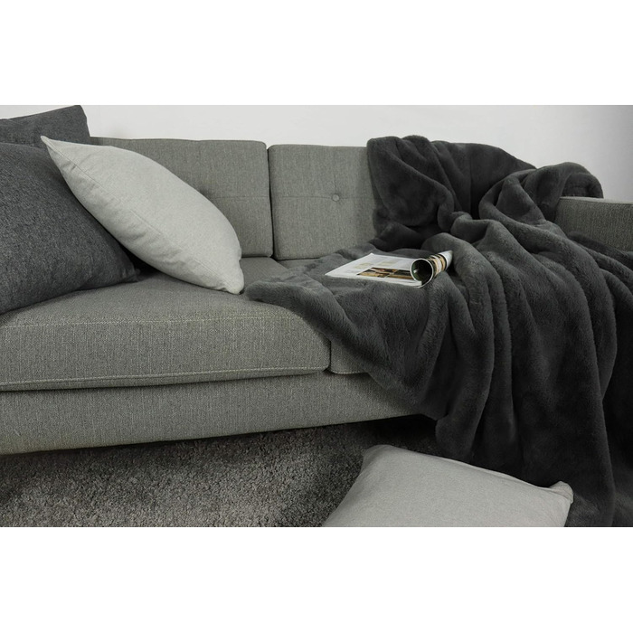 Плед для вітальні, штучне хутро, Rabbit Deluxe, 150x200 см, 750 г/м, плед зі штучного хутра (сірий), сірий, 150 x 200 см