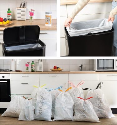 Сміттєві пакети Strapper 125 світло-зелені Підходять для сміттєвих баків Brabantia з кодом G та сміттєвих баків Simplehuman з кодом D 23-30 літрів світло-зелені - 23-30 л 125 шт. (1 упаковка)