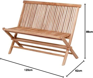 Складна лавка з тика LEBENSwohnART KURSI приблизно L120 см Натуральна садова лавка Дерев'яна лавка з масиву дерева
