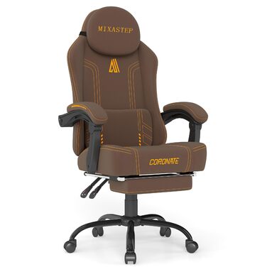 Ергономічне ігрове крісло MIXASTEP з регульованою спинкою та функцією повороту на 360 - Офісне крісло для дорослих/молоді 150 кг, ПК-крісло з технологічної тканини коричневого кольору для домашнього офісу/ігор