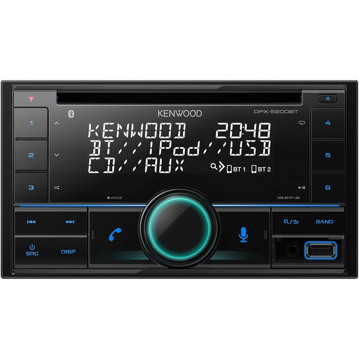 Автомобільна магнітола Kenwood DPX-5200BT 2-DIN CD з Bluetooth системою гучного зв'язку (вбудований Alexa, USB, AUX-вхід, високопродуктивний тюнер, Spotify Control, звуковий процесор, 4х50 Вт, змінне підсвічування клавіш) CD/BT/USB Single