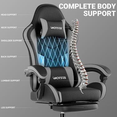 Ігрове крісло Комп&39ютерне крісло Ергономічне ігрове крісло з підставкою для ніг Офісне крісло Ергономічне комп&39ютерне крісло з поперековою опорою (BLKGY) Blackgery