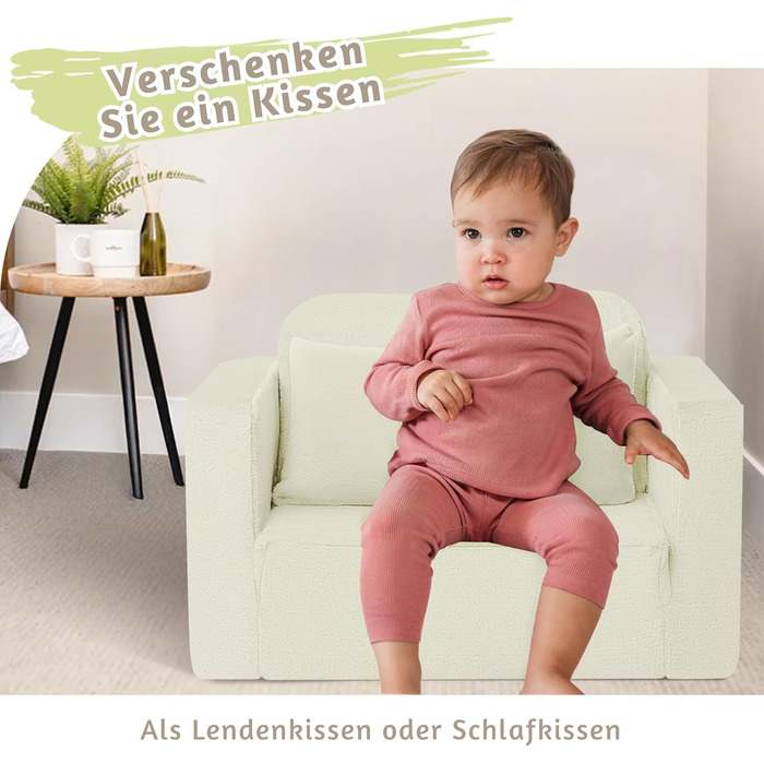 Дитячий диван/крісло MeMoreCool, розкладний, зручний диван-ліжко для малюків, розкладний диван 2-в-1 для дитячої кімнати, кутовий міні-диванчик з функцією сну для хлопчиків та дівчаток (бежевий)