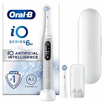 Електрична зубна щітка Oral-B iO 6N з акумуляторною ручкою, 2 насадками та дорожнім кейсом, розроблена Braun - Сіра