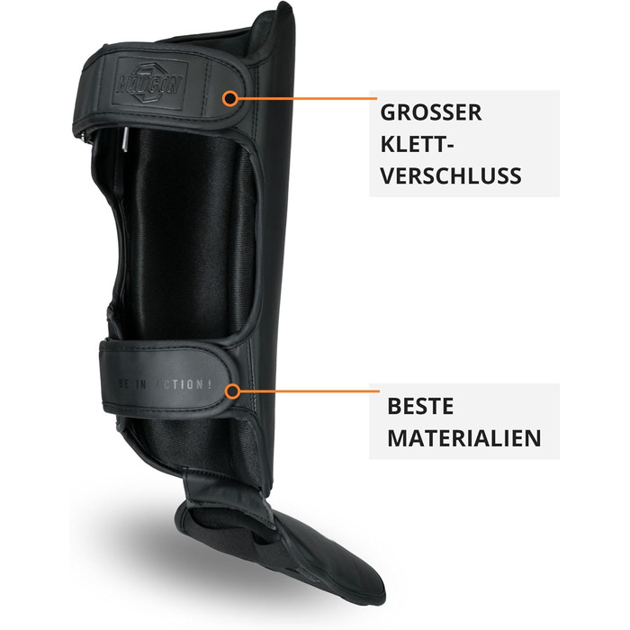 Щитки для гомілок MADGON з ідеальною посадкою та товстою підкладкою - Захист гомілок для бойових мистецтв, MMA, кікбоксингу, муай-тай Чорний/Чорний M