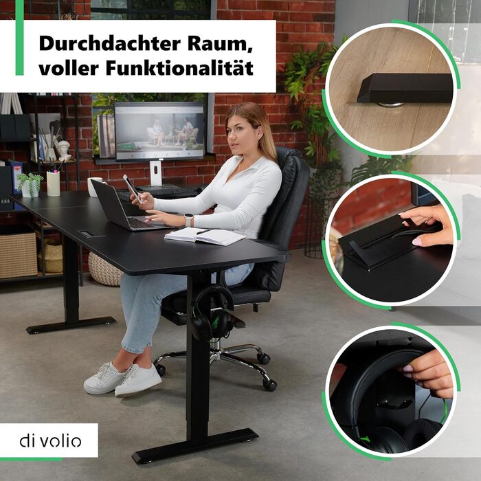 Кутовий письмовий стіл di volio з регульованою висотою, електричний TRANI Міцний електричний стіл Регульована висота з 2 двигунами, функція пам&39яті для домашнього офісу (чорний, правий Д 197 см/Д 142 см) Чорний правий Д 197 см/Д 142 см