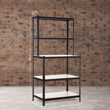 Стелаж CLP з робочим столом Полиці вантажопідйомністю до 175 кг кожна Металевий стелаж для зберігання, колір чорний