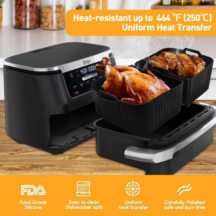Аксесуари для фритюрниці для Ninja Foodi Flexdrawer 10.4L AF500EU AF500EUCP, Cecotec 9000, 110.4L25.2L Аксесуари для силіконової форми, Силіконові аксесуари для фритюрниці, 3