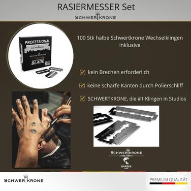 Бритва Schwertkrone з нержавіючої сталі зі 100 преміальними лезами та футляром