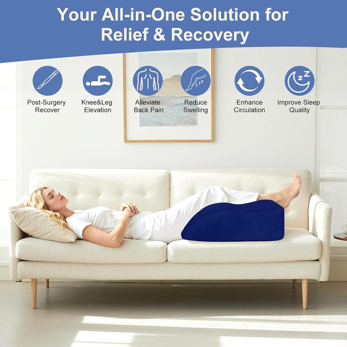 Подушка для підняття ніг, надувна подушка для підтримки ніг клиноподібна подушка для сну, вагітності та післяопераційного відновлення, подушка для підняття ніг для зняття тиску на ноги та покращення кровообігу (синя)