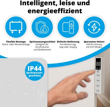 Розумний інфрачервоний обігрівач FlinQ 450 Вт Електричний радіатор Інфрачервоний настінний та окремостоячий пристрій Електричний обігрівач для ванних кімнат З термостатом Біла панель 450 Вт