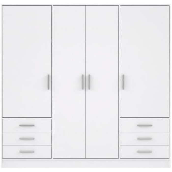 Шафа 200 210, біла шафа, шафа з орними дверима, 4 двері, з 6 шухлядами та полицями, чорно-білий колір, 206,5 см завширшки x 60 см завглибшки x 200 см заввишки. Біла 206 x 200 x 60 см, 4 двері