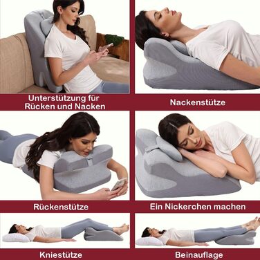 Клиноподібна подушка для ліжка та дивана, подушка для читання з піни з ефектом пам&39яті, ергономічна подушка для спини, шиї та ніг, подушка для рефлюксу, подушка для ніг з чохлом, який можна прати, для ліжка, дивана, сидіння, сну та читання